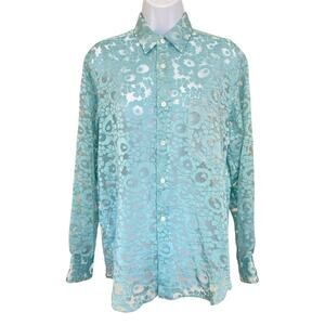 Junya Watanabe Comme Des Garçons Sheer Daisy Aqua Blouse Shirt Size XS/S